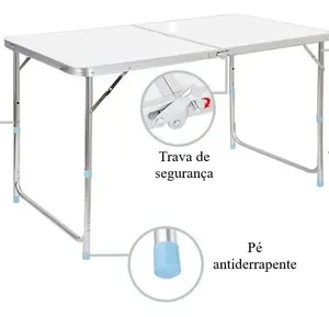 Mesa Dobravel Vira Maleta Camping Praia 120cm X 60cm Retangular Branca Marca MFL - Imagem 3