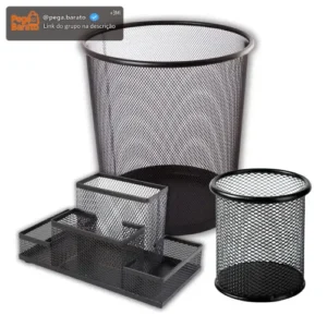 Kit Organizador De Escritório Preto Porta Treco Caneta Lixo - Imagem 1