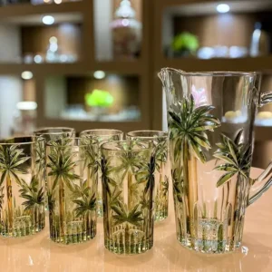 Conjunto Jarra Com 6 Copos Cristal Palm Tree Handpaint Wolff - Imagem 3