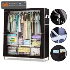 Guarda Roupa Dobrável Organizador Portátil Armário Grande Cor Preto - Imagem 1