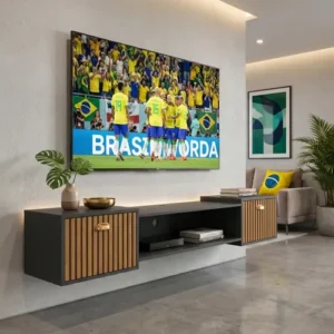 Painel Rack Suspenso Sala Tv At 75 Ripado Com Portas Premium - Imagem 4