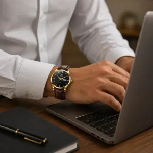 Relógio Social Masculino A Prova D'água Couro Olevs Luxo Marrom Dourado Preto - Imagem 5