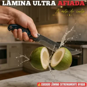 Kit Com Faca De Cozinha E Churrasco Artesanal Full Tang+ Bainha Couro Com Gravuras + Afiador Vermelho Abs Emborrachado Gourmet Premium Forjada A Mão Picanha Chef De Cozinha - Imagem 4