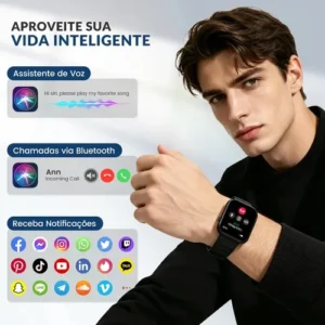 Relógio Smartwatch FORESTORY Inteligente Tela 1.83 Bluetooth Ip68 À Prova D'água Notificações Chamadas Saúde Smart Watch Relogio Corrida Com Android E Ios Com 2 Pulseiras Feminino Masculino - Imagem 5