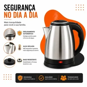 Chaleira Jarra Elétrica 1,8l Litros Em Inox Desligamento Automático Aquecimento Rápido Segura Café Chá Fácil Abertura Tampa Alça Viacruz - Imagem 7