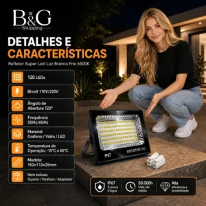 Kit 4 Refletor Led 400w Prova D´água Holofote Cor da carcaça Preto Cor da luz Branco-frio B&G SHOPPING - Imagem 4