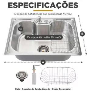 Cuba Cozinha Gourmet Aço Inoxidavel 50x40 Com Acessórios - Imagem 5