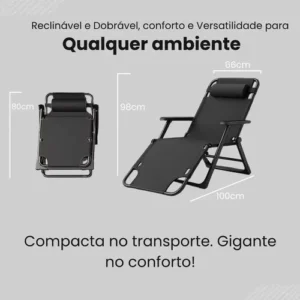 Cadeira Espreguiçadeira Reclinável Piscina Dobrável Preto Revomax - Imagem 10