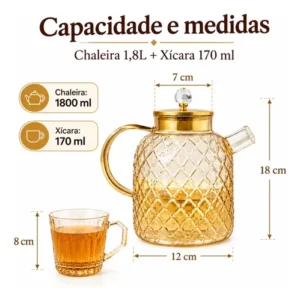 Conjunto De Chá Vidro Âmbar 5 Peças Bule 1,8l Com 4 Xícaras - Imagem 10