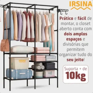 Closet Aberto IRSINA 2 Divisórias Preto com 6 Prateleiras Aço Inox - Imagem 12