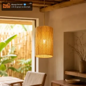 Lustre Pendente Para Teto Luminária Rustica Redonda 15x25 - Imagem 1