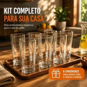Jogo de 6 Copos Alto 320ml Miami Vidro Grosso Moderno Luxo Transparente Quadrado ViaCruz - Imagem 6