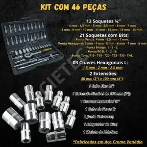 Jogo Chaves Combinadas Kit Ferramentas Soquete Catraca Chave De Boca Combinada 58 Peças Crv Cietec - Imagem 12