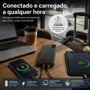 Power Bank 10000 mah Turbo 22.5w Carregador Portátil Display Digital Usb C Universal iPhone Samsung Xiaomi Motorola Audiophile - Imagem 7