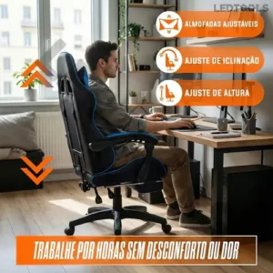 Cadeira Escritório Gamer Ergonômica Reclinável Com Apoio dos Pés Em Couro Azul - Imagem 7