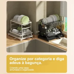 Escorredor De Louça Inox Duplo 2 Níveis Porta Talheres Luxo - Imagem 7