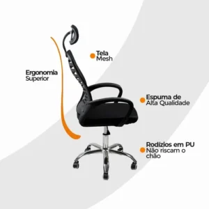Cadeira de escritório Oficial Webshop Mesh Diretor ergonômica preta com estofado de malha - Imagem 8