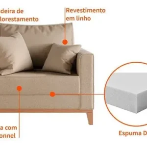 Poltrona Beny Pés E Base Em Madeira Linho Cotton Bege Cor Marrom-claro Mobly - Imagem 4