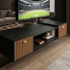 Painel Rack Suspenso Sala Tv At 75 Ripado Com Portas Premium - Imagem 3