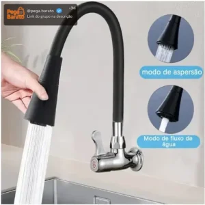 Torneira De Pia Gourmet Flexível De Parede Jato Com Aerador Para Cozinha Cor Preto - Imagem 1