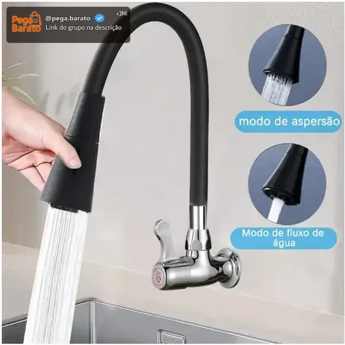 Torneira De Pia Gourmet Flexível De Parede Jato Com Aerador Para Cozinha Cor Preto