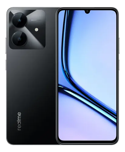 Realme Note 60x, Dual SIM, preto, 128 GB de armazenamento, 4 GB de RAM, 4G/LTE, Unisoc Tiger T612, LCD IPS de 6,74", bateria de 5000 mAh, jogos e celular robusto.