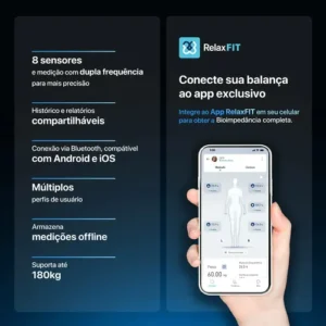 Balança De Bioimpedância 8 Sensores Relaxmedic Digital Preto - Imagem 6