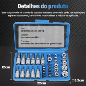 Jogo De Chave Torx Soquete 34 Peças Aço Cromado 3/8 E 5/16 - Imagem 6