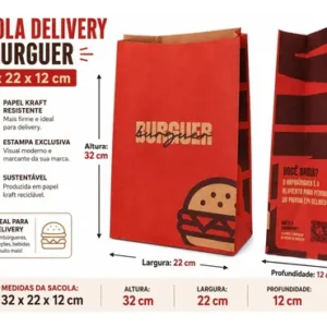 Saco Kraft Delivery 32x22x12cm 50 Un Hamburguer Lanche - Imagem 4