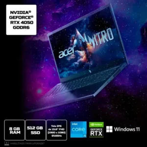 Notebook Gamer Acer Nitro V15 com Intel Core i5-13420H, 8GB RAM e RTX 4050 de 6GB, SSD 512GB e Tela de 15.6" Full HD 165Hz - Imagem 8
