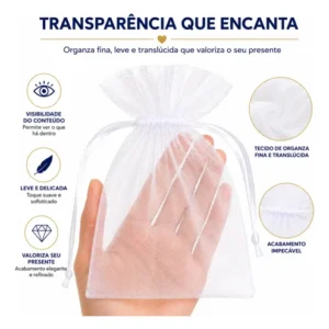 Kit 100 Saco Organza Tule 10x15 Saquinho Branco Lembrancinha - Imagem 7