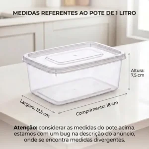 Kit 10 Potes 1 Litro Transparente Marmita Fitness Bpa Free Tampa Hermética Reutilizável Micro E Freezer ponte lar utilidades - Imagem 3