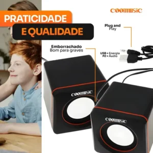 Caixa Caixinha De Som Potente Pc Notebook Subwoofer Para Computador 6w Usb P2 Alto Falante De Mesa Coolmusic - Imagem 4