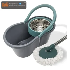 Esfregao Mop Giratorio 8 Litros Cesto Inox 2 Refil Pro Unica - Imagem 1