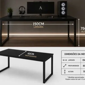 Mesa Para Setup Gamer 150cm Industrial Escritório Pés Aço - Imagem 6