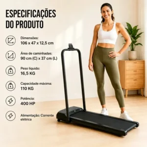 Esteira Ergométrica Dobrável Elétrica Com Painel LCD e Controle Remoto Para Casa Academia Preta - Imagem 12