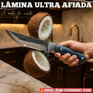 Kit Com Faca De Cozinha E Churrasco Artesanal Full Tang+ Bainha Couro Com Gravuras + Afiador Vermelho Abs Emborrachado Gourmet Premium Forjada A Mão Picanha Chef De Cozinha - Imagem 6