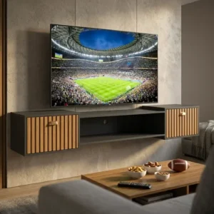 Painel Rack Suspenso Sala Tv At 75 Ripado Com Portas Premium - Imagem 13