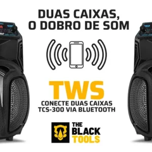 Caixa de som Amplificada Bluetooth Rádio Fm 250w Rms Tws Led Rgb Portatil Sem Fio Usb Tcs300 Cor Preto The Black Tools - Imagem 6