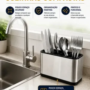 Porta-Talheres de Aço Inox com 4 Divisórias para Utensilios de Cozinha - Imagem 5