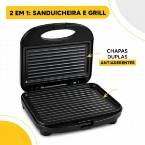 Sanduicheira Elétrica 2 em 1 Pítia Grill e Chapa Antiaderente Preta - Imagem 5