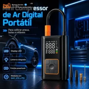 Mini Compressor Digital Portátil Bomba De Encher Pneus Bola Inflável Para Carro Moto Bicicleta Com Calibrador De Ar Preto - Imagem 1