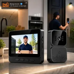 Vídeo Porteiro Campainha com Áudio Monitor Sem Fio Interfone Bidirecional Wireless Hd Cor Cinza-escuro Casa Segura VLX - Imagem 1