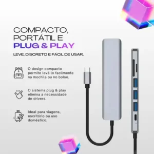Adaptador Hub Usb-c 7 Em 1 Usb E Hdmi 4k Compatível Macbook - Imagem 7