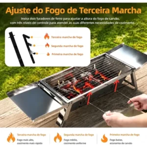 Churrasqueira Portátil Inox Dobrável ASSISTOOL Aço Inoxidável Carvão Pequena - Imagem 5