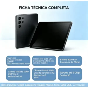 Tablet 10.1 5g 6gb 128gb Bateria 8000mah Capa Teclado Mouse - Imagem 5