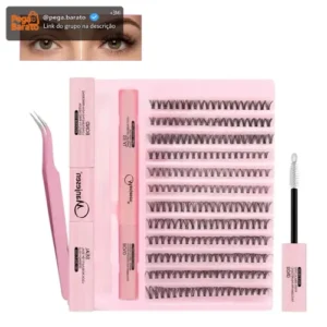 Kit Extensão de Cílios Tufos Mix 30D e 40D com Cola e Pinça para Maquiagem - Imagem 1
