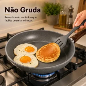 Frigideira de Indução Cerâmica Antiaderente Grande Não Gruda Frita Sem Óleo Fogão a Gás Indução Cooktop Elétrico Panela 24cm Cinza Carneiri - Imagem 4