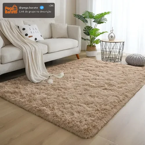 Tapete Felpudo para Sala e Quarto de 1,5m x 2m com Pelo Alto, Antiderrapante e na Cor Bege - Casa Laura Enxovais