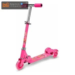 Patinete 3 Rodas Infantil Menina Rosa Dobrável Ajustável Led - Imagem 1